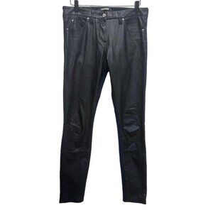 Roberto Cavalli Mixed Media Denim Faux Leather Front Panel Skinny Pants